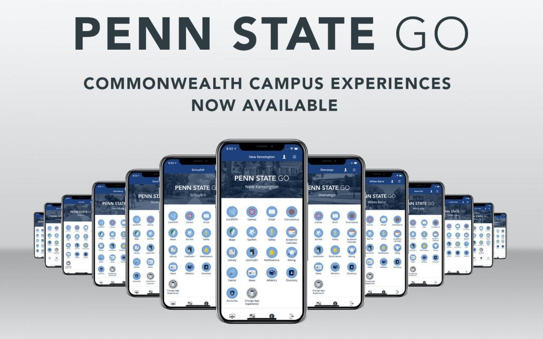 Smart phones showing Penn State Go's Commonwealth Campus Experiences