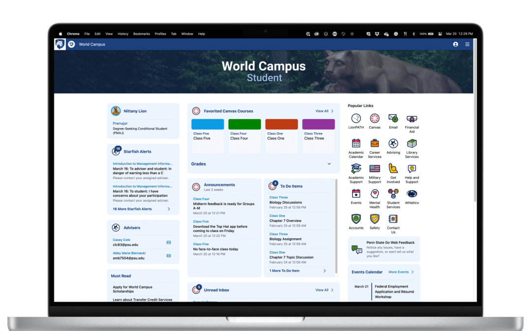 Laptop showing Penn State Go Web for World Campus students